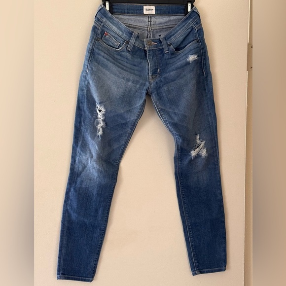 HUDSON Krista Super Skinny Crop Woman’s Blue Distressed Zip Up Jeans Size 25 - Picture 1 of 8